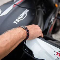 Leather And Steel - Double Cord Black And Red Bracelet^Moto Loot Online