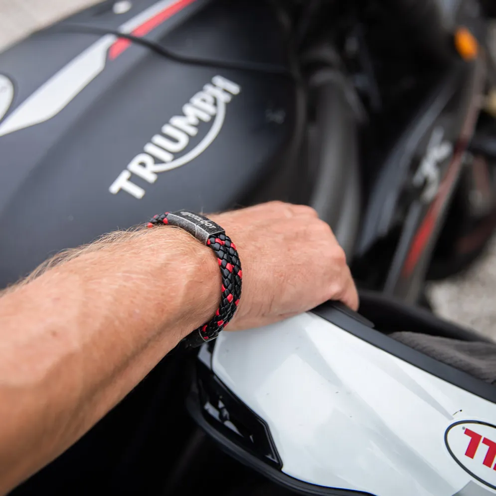 Leather And Steel - Double Cord Black And Red Bracelet^Moto Loot Online