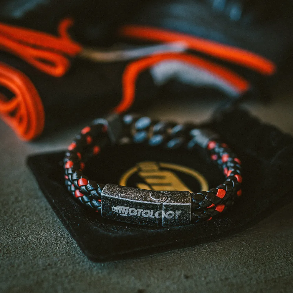 Leather And Steel - Double Cord Black And Red Bracelet^Moto Loot Online