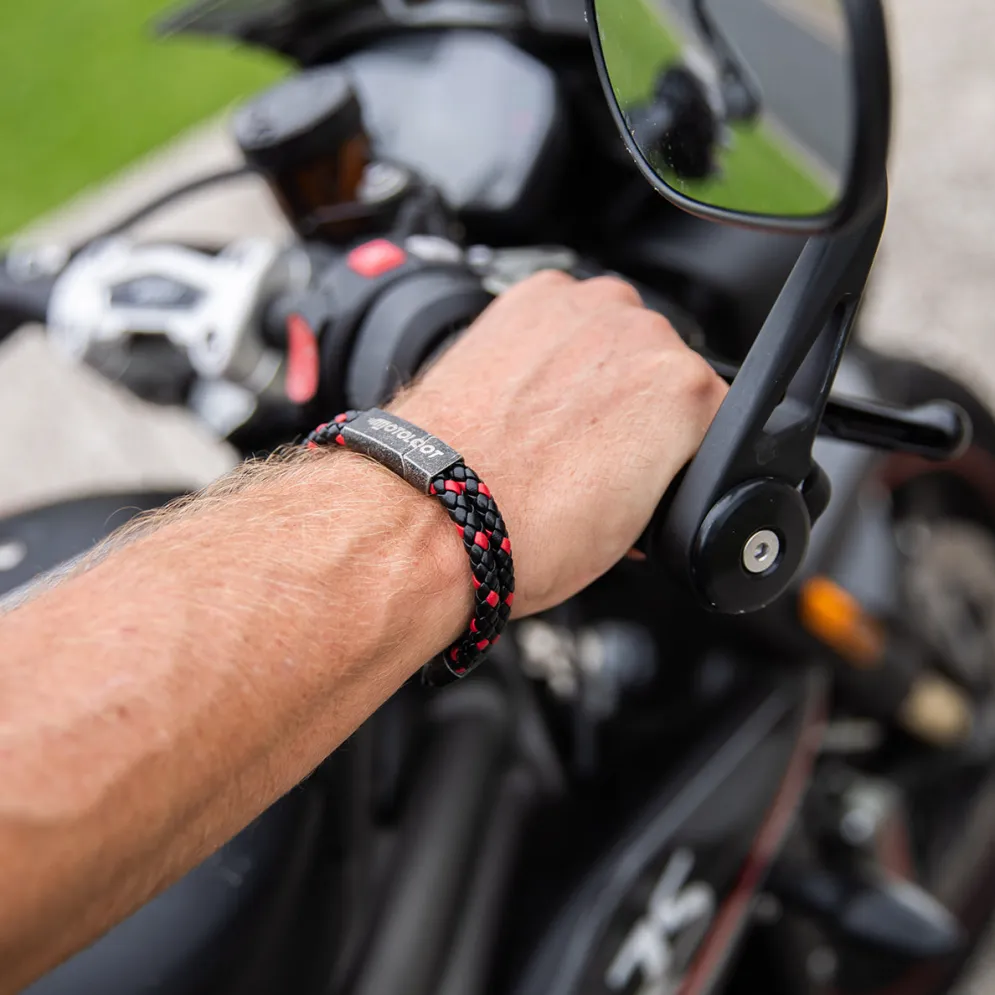 Leather And Steel - Double Cord Black And Red Bracelet^Moto Loot Online