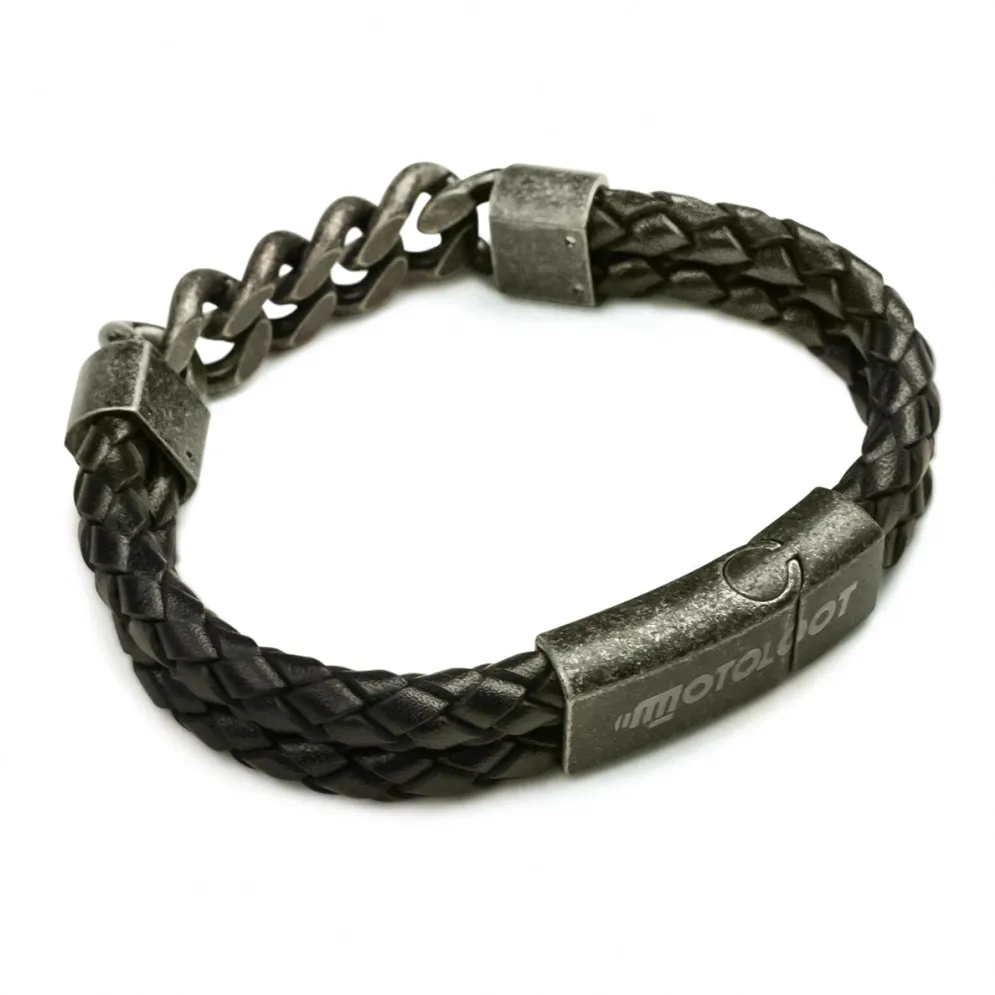 Leather And Steel - Double Cord Black Bracelet^Moto Loot Discount