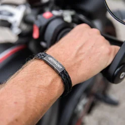 Leather And Steel - Double Cord Black Bracelet^Moto Loot Discount
