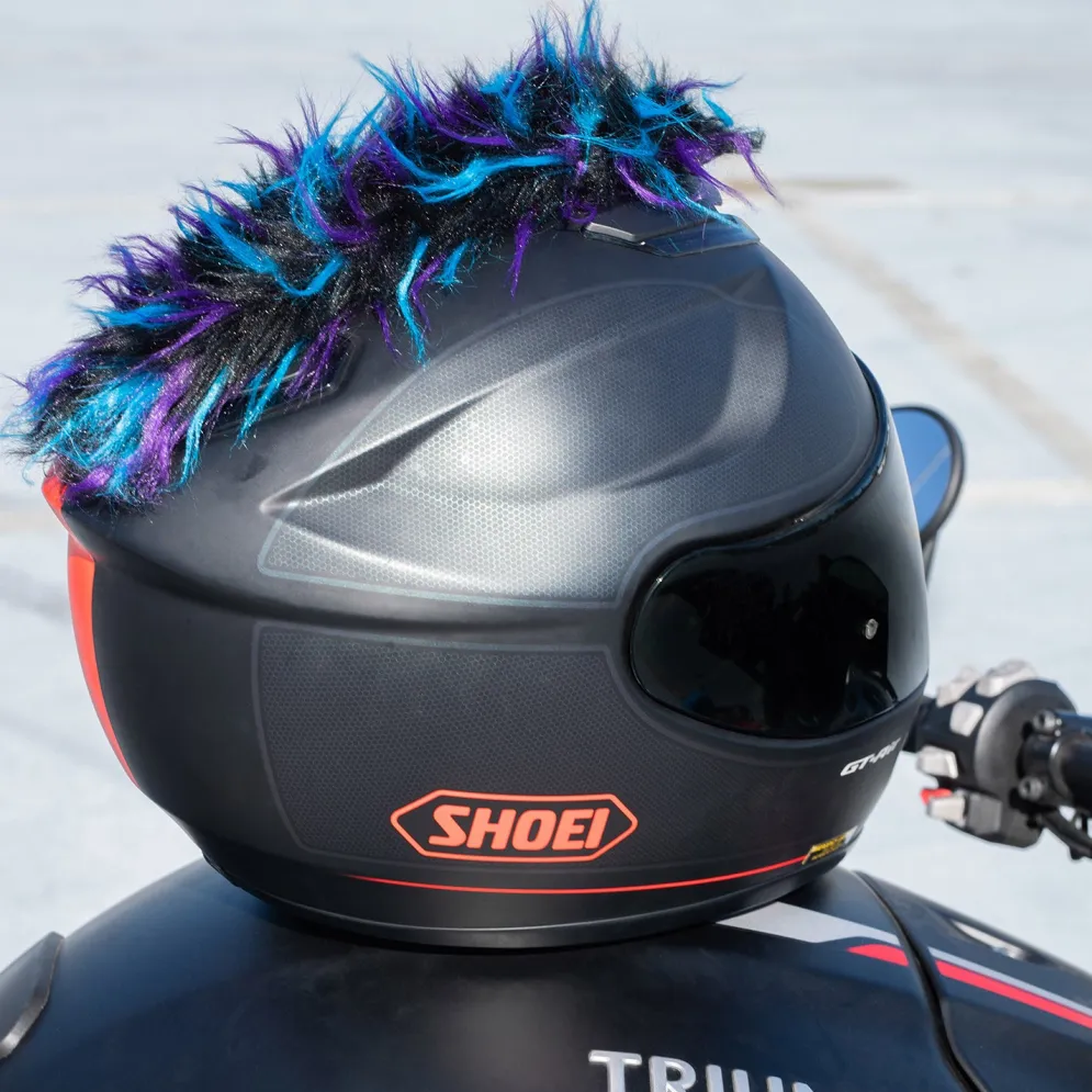 Motorcycle Helmet Mohawk - Blue, Black And Purple^Moto Loot Sale
