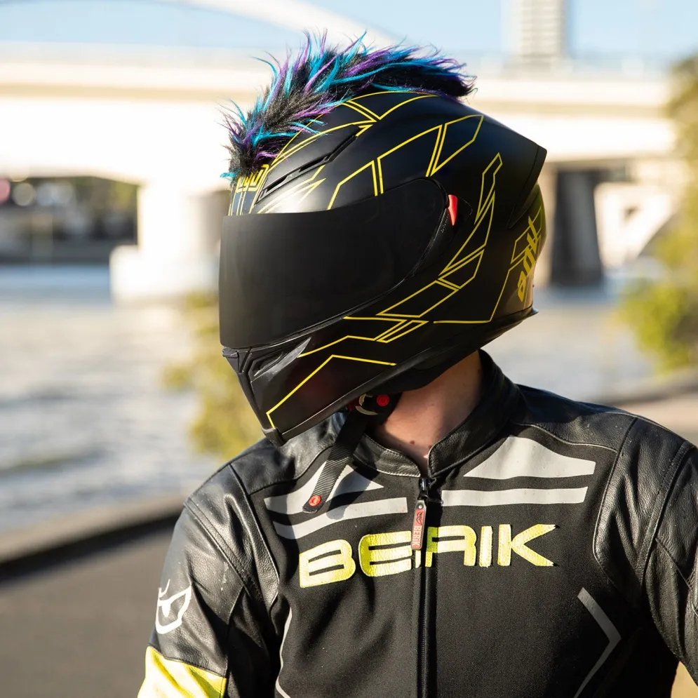Motorcycle Helmet Mohawk - Blue, Black And Purple^Moto Loot Sale