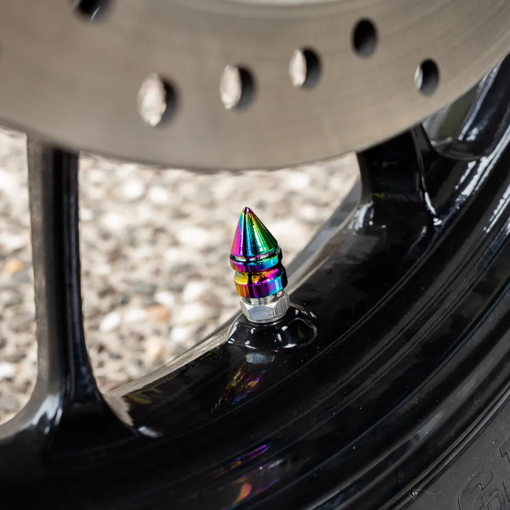 Spikes Oil Slick Finish - Motorcycle Valve Caps^Moto Loot Discount