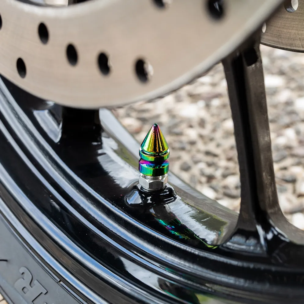 Spikes Oil Slick Finish - Motorcycle Valve Caps^Moto Loot Discount