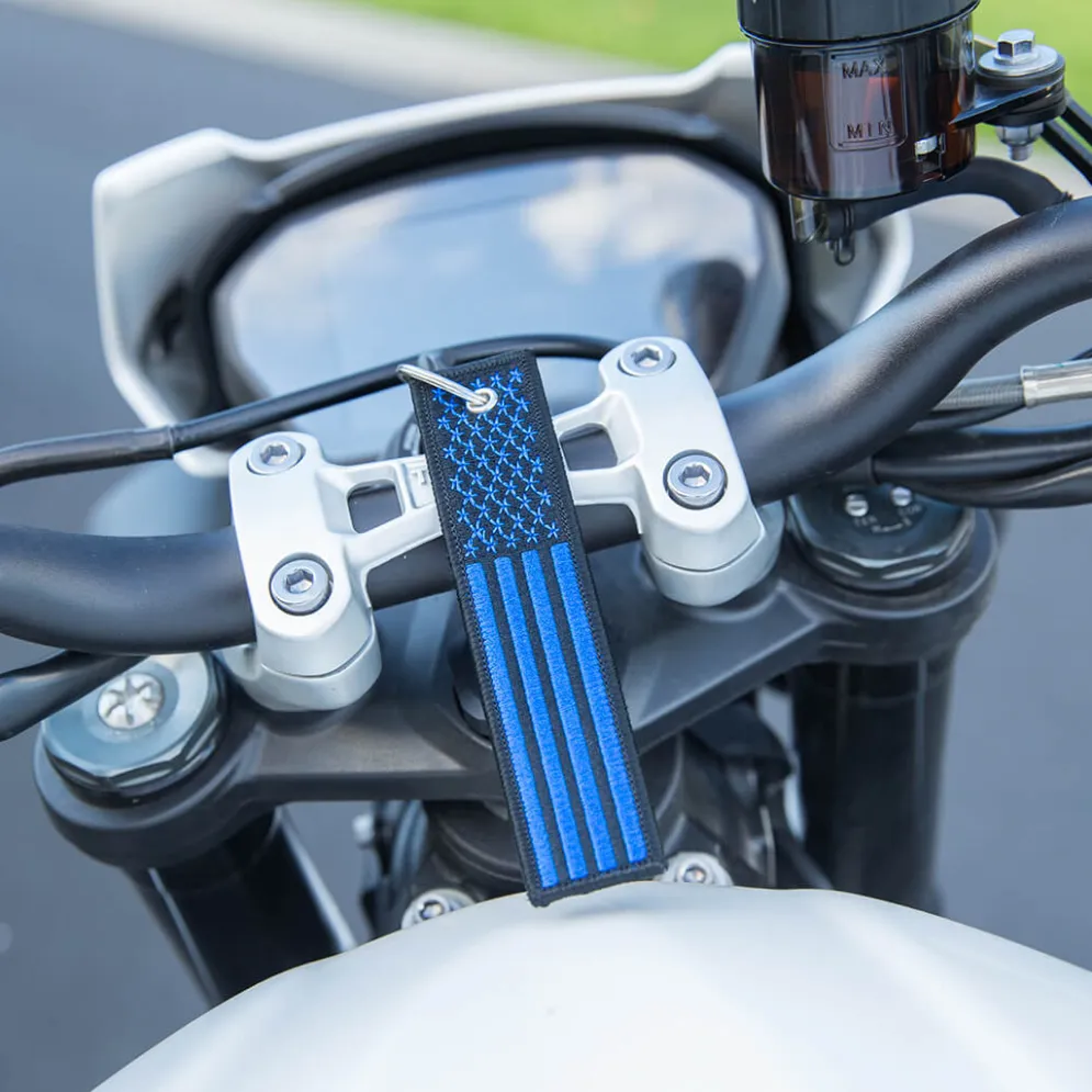 Usa Flag Blue And Black - Motorcycle Keychain^Moto Loot Sale