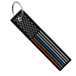 Usa Flag Thin Blue, Red, Green Line- Motorcycle Keychain^Moto Loot Best